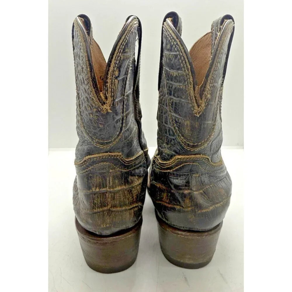 Freebird Zamora Bootie Crocodile Print Leather Western Pull On Women Size 7 Gray